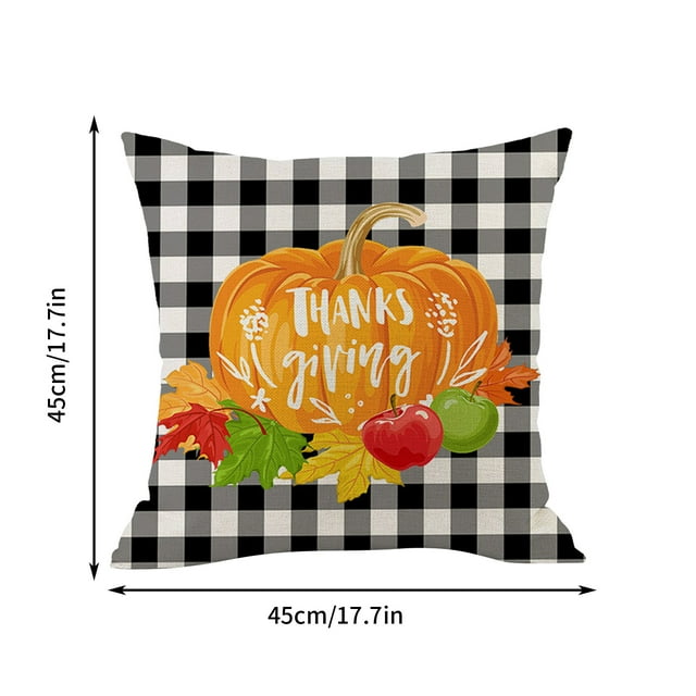Thanksgiving Linen Pillowcase With Plaid Printed Car Sofa Pillowcase, Bedside Backrest Pillowcase