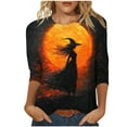 thumbnail image 2 of Jsaierl Halloween Shirts for Women Plus Size Pumpkin Ghost Graphic Tees Classic Crewneck T-shirt 3/4 Sleeve Dressy Casual Blouse Tops Halloween Gifts, 2 of 5