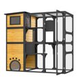 thumbnail image 7 of Outdoor 4 Tiers Cat Enclosures, Large Cat Catio House with Weatherproof Roof, Walk in Cat Cage with Insulated Warm Cabin, Window, 3 Platforms and 2 Sliding Doors, 77"H, 7 of 7