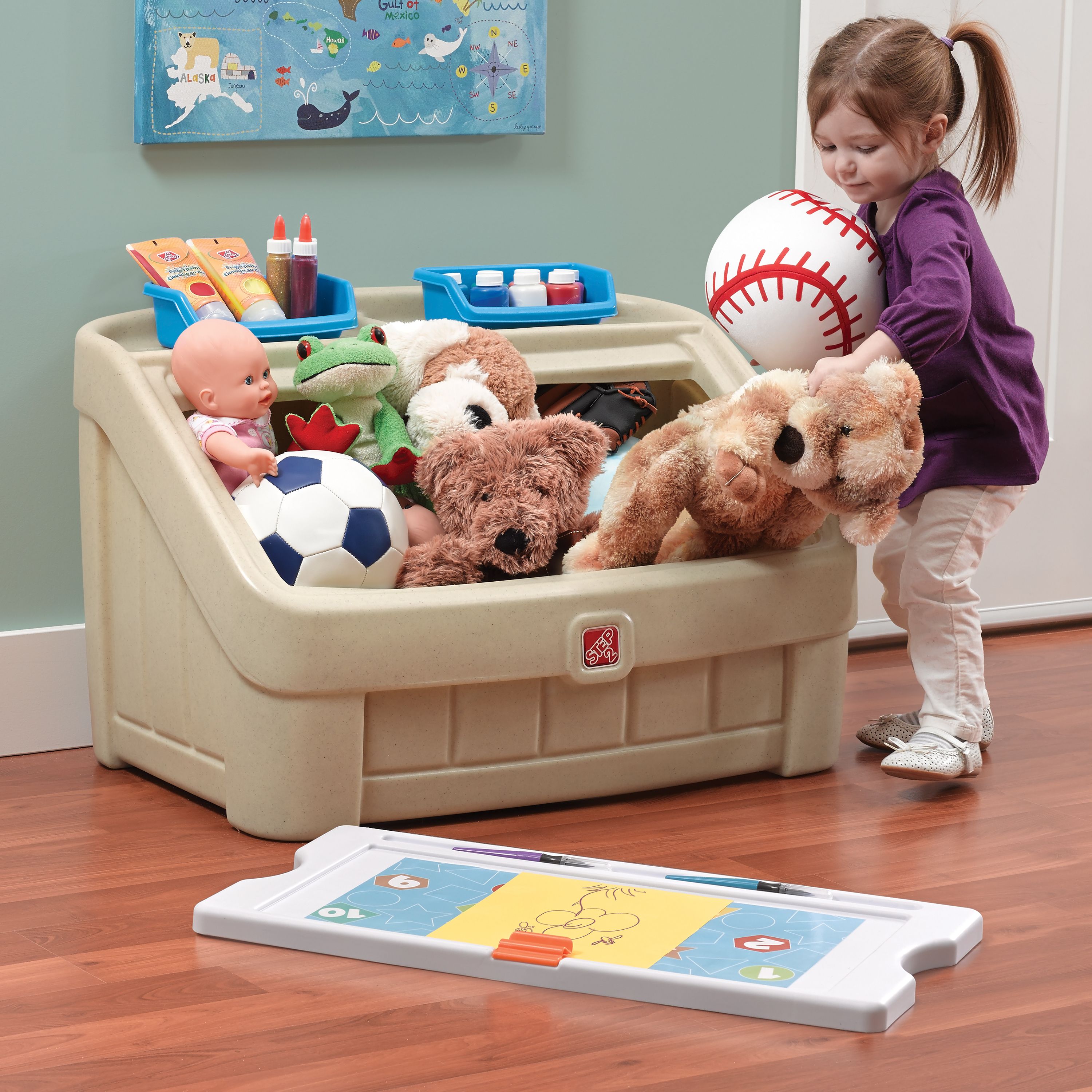 Step2 2-In-1 Tan Toy Storage Box & Art Lid Plastic Toy Chest - image 2 of 7