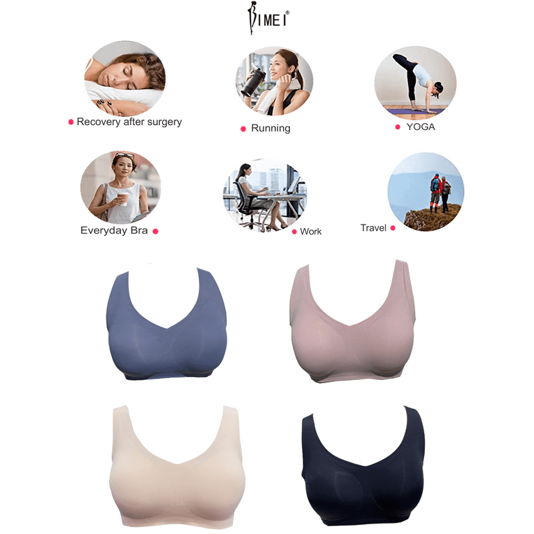 BIMEI Seamless Mastectomy Bra for Women Breast Prosthesis with Pockets  Sleep Bras Soft Daily Bras with Removable Pads,Black,3XL