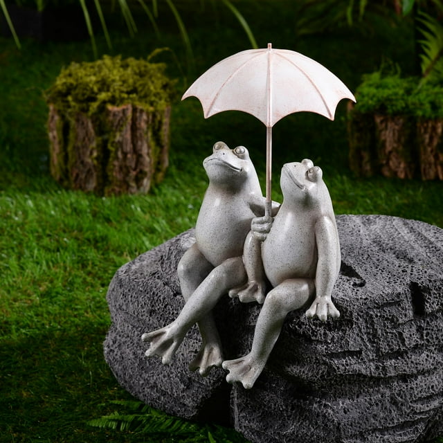 Estatua de jardín Hi-Line Gift Ltd. Pareja de ranas sentadas con paraguas