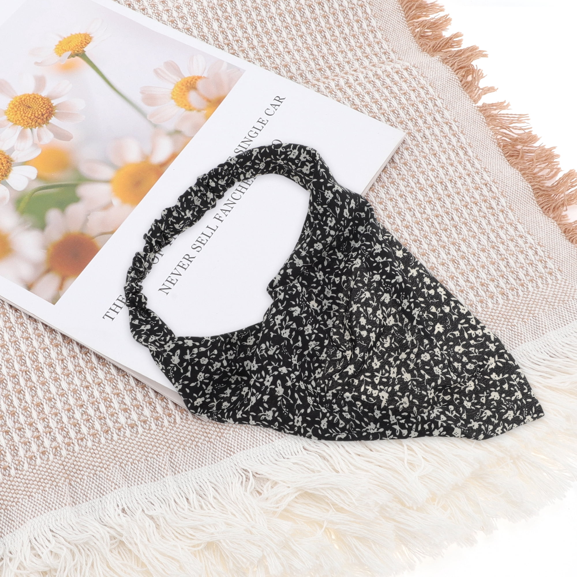 Unique Bargains 1pc Fashion Ditsy Floral Headwrap 8.86''x9.65'' Black