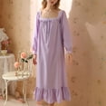 thumbnail image 2 of Tnhcen Women's Cotton Loose Square Neck Long Sleeve Sleep Dress - Ruffled Lace Button-Front Plus Size Pajamas Housecoat (S-2XL), 2 of 3