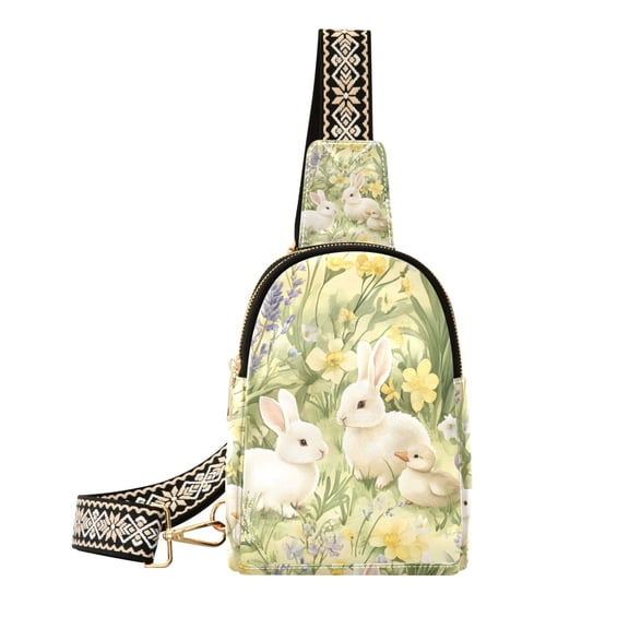 FORMRS Womens Crossbody Sling Bag Travel Daypack Shoulder Chest Backpack, Yellow Floral Rabbit