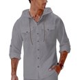 thumbnail image 4 of ZUKMRJPC Mens Cotton Linen Button Down Hoodies Long Sleeve Solid Color Casual Hoodies Lightweight Summer Beach Shirts with Pocket, 4 of 8