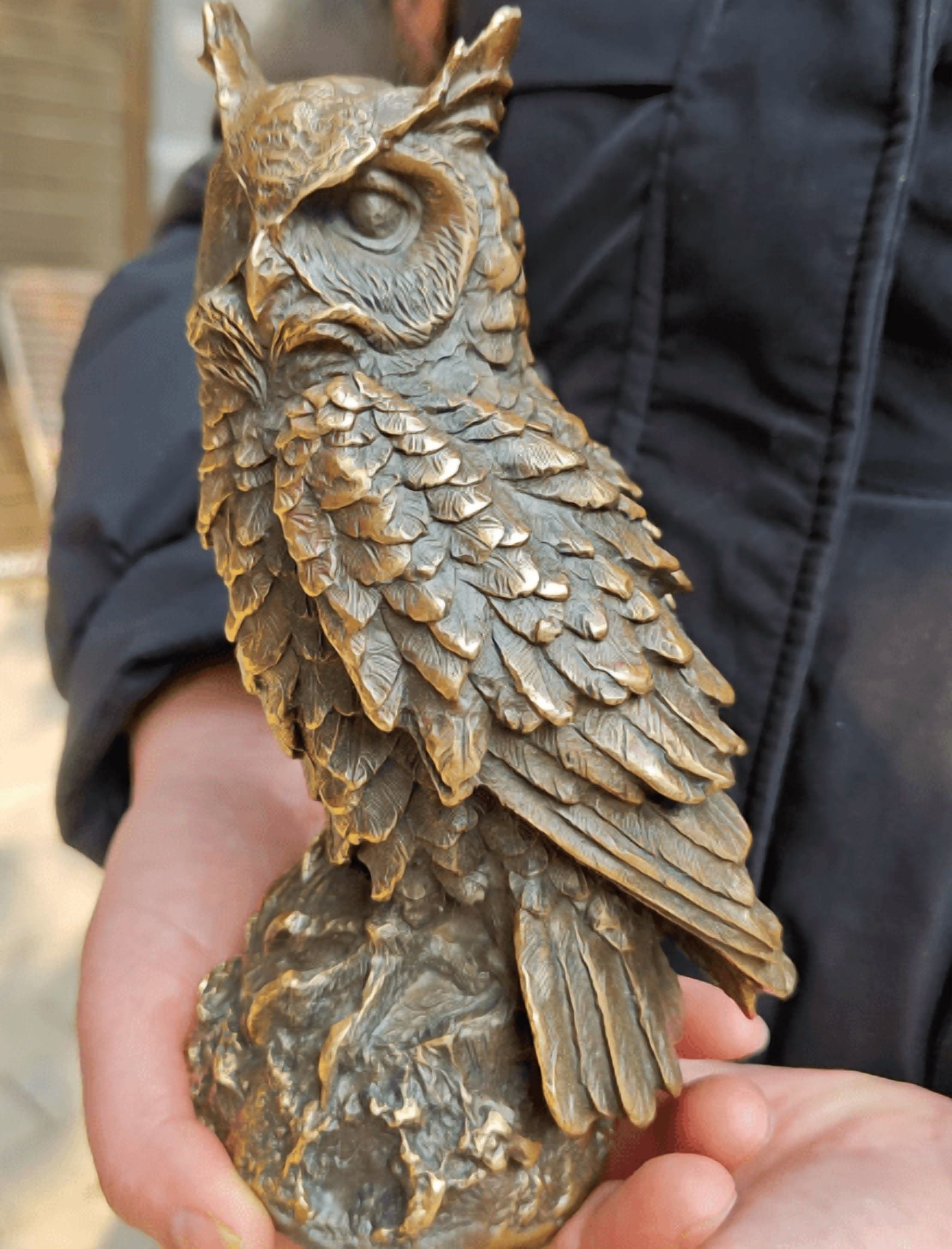 Vintage Collectible Copper Owl Statue, Owl Figurine, Unique Tabletop Art , Owl Sculpture Garden Decoration Metal Yard Art for Outdoor Indoor
