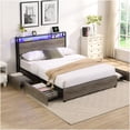 thumbnail image 2 of Queen Size Storage Bed Frame with LED Headboard, USB Charging Ports, 4 Drawers, Solid Metal Platform, Noise Free, Easy Assembly, Antique Gray Finish, 2 of 10