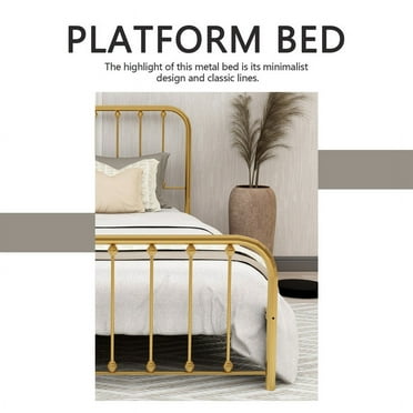 Alazyhome  Sturdy Metal Platform Bed Frame Gold Twin XL