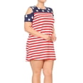 thumbnail image 3 of Women Cold Shoulder Stars Stripes Holiday Patriotic Casual Tunic Top Dress Red 1XL (P710070WOP), 3 of 4