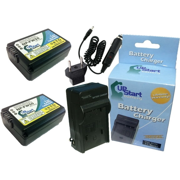 2x Pack - Sony Alpha NEX-6 Battery   Charger with Car & EU Adapters - Replacement for Sony NP-FW50 Digital Camera Battery and Charger (1300mAh, 7.2V Lithium-Ion)