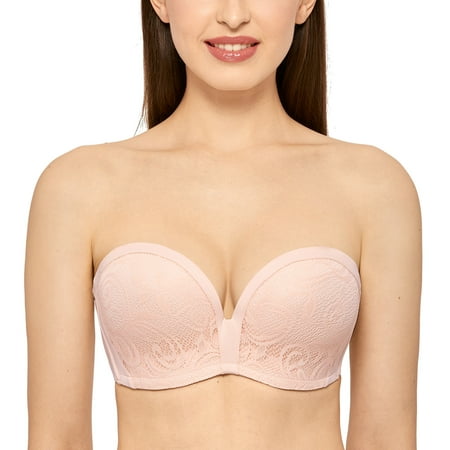 

Delimira Women s Plus Size Strapless Bra Push Up Lace Underwire Support Bra