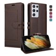 thumbnail image 1 of Premium Wallet Case for Samsung Galaxy S21 Ultra with Card Slots & Kickstand, Flip Cover Brown, 1 of 7