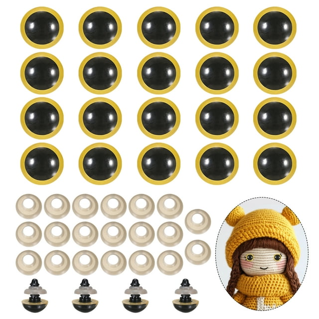 Ojos de seguridad Uxcell de 14mm, 20 piezas de ojos de seguridad realistas para muñecas de ganchillo con arandelas para accesorios de decoración de muñecas, Halloween, Amarillo