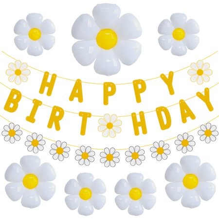 KINNO 32pcs Daisy Flower Birthday Banner Balloons Decoration,Daisy Birthday Decorations,Daisy Flower Girls Boys Birthday Party Supplies