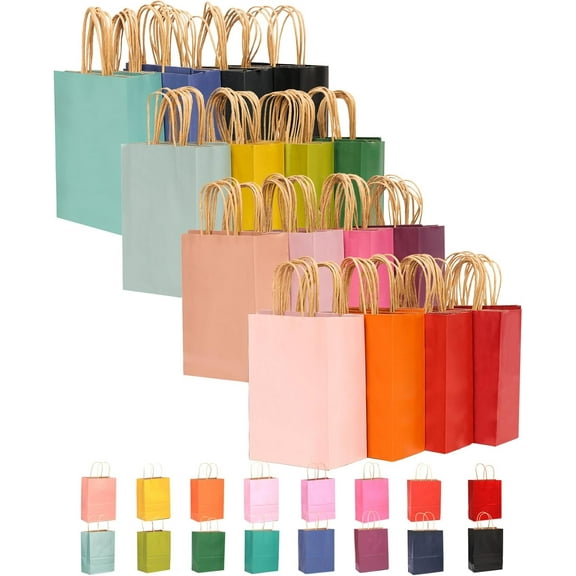 32-Pack Small Gift Bags with Handles - Bulk Assorted Colors, 16 Different Colors Versatile for Various Uses - 8.26"×6"×3.15"