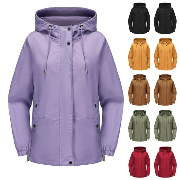 HAPIMO Vintage Womens Coated Rain Jacket with Hood -Light Windbreaker Raincoat for Women-Hooded Rain Slicker Loose Long Sleeve Green L