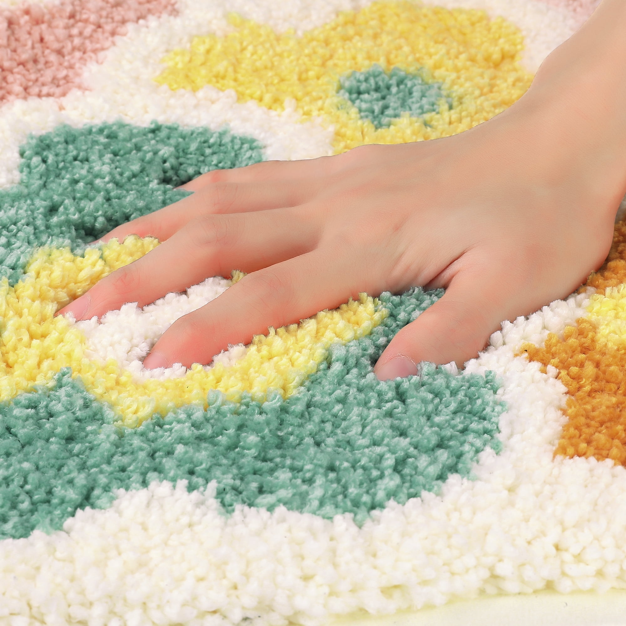 Unique Bargains 2 Pcs Printing Non-Slip Bathroom Mats Soft Plush Fluffy Bath Rugs Flower-1 20" x 32"