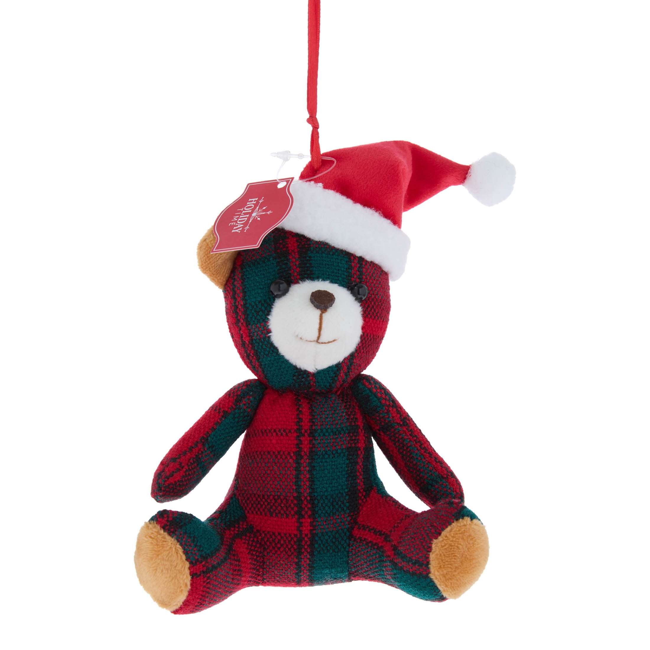 Multicolor Plaid Fabric Bear Christmas Ornament, 5", by Holiday Time