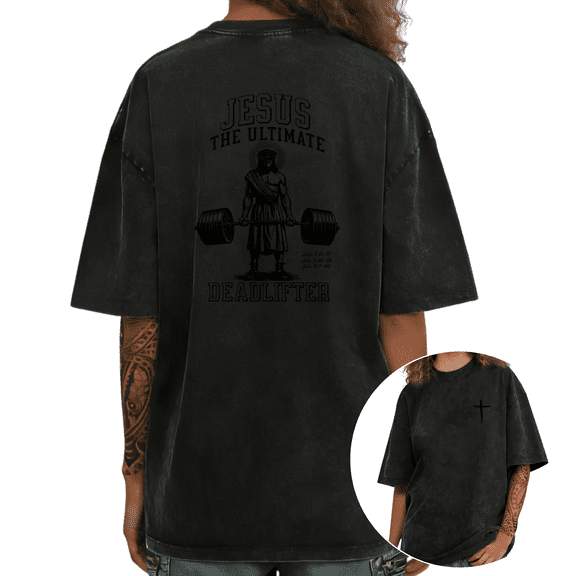 UNISHE Women Washed Jesus The Ultimate Deadlifter Christian Workout Graphic T Shirt Fashion Short Sleeve Black S-2XL Tops