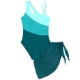 thumbnail image 1 of MIASHUI Girl's Swimsuits Color Cutout One Shoulder Bathing With Mesh Cover Up 1 Piece Swimsuit Dark Green,7-8 Years, 1 of 6