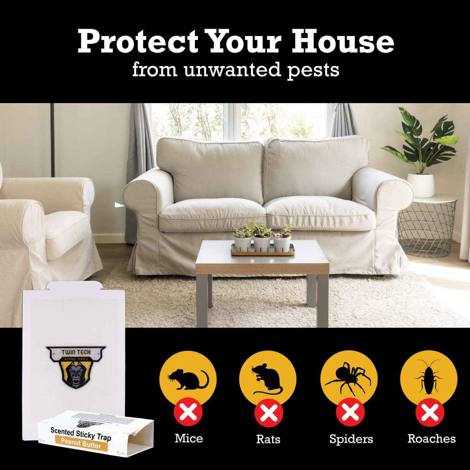 TwinTech Mouse Glue Boards, Pro Strength | Ready-to-Use Adhesive Traps | Pro-Scented Adhesive | Indoor Use | 36 Count