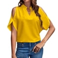 thumbnail image 2 of Womens Short Sleeve Tops Women's Solid Color V Neck Off The Shoulder Loose Chiffon T Tops for Women, 2 of 6