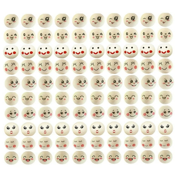 DEBGFS 100 Pcs Perles en Bois 20mm Perles en Bois Naturelles DIY Boule en Bois avec Face% L5T9