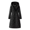 thumbnail image 3 of Winter Thickened Women's Zipper Hooded Parka Coat Jacket Long Sleeve Stand Collar Casual Sporty Outerwear Warm Windproof Thermal Winter Coat | CSEONE,Black L, 3 of 8