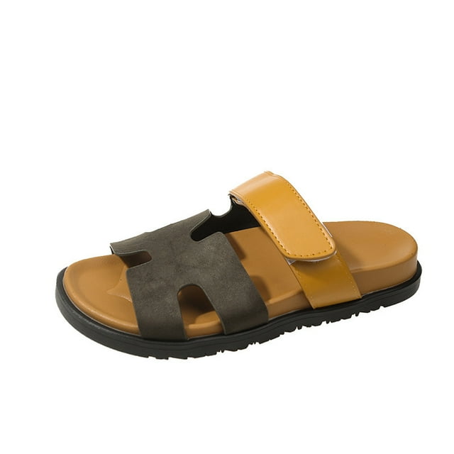 One-word Color Matching Plus Size Casual All-match Thick Bottom Velcro Fashion Beach Sandals And Slippers-sebneei
