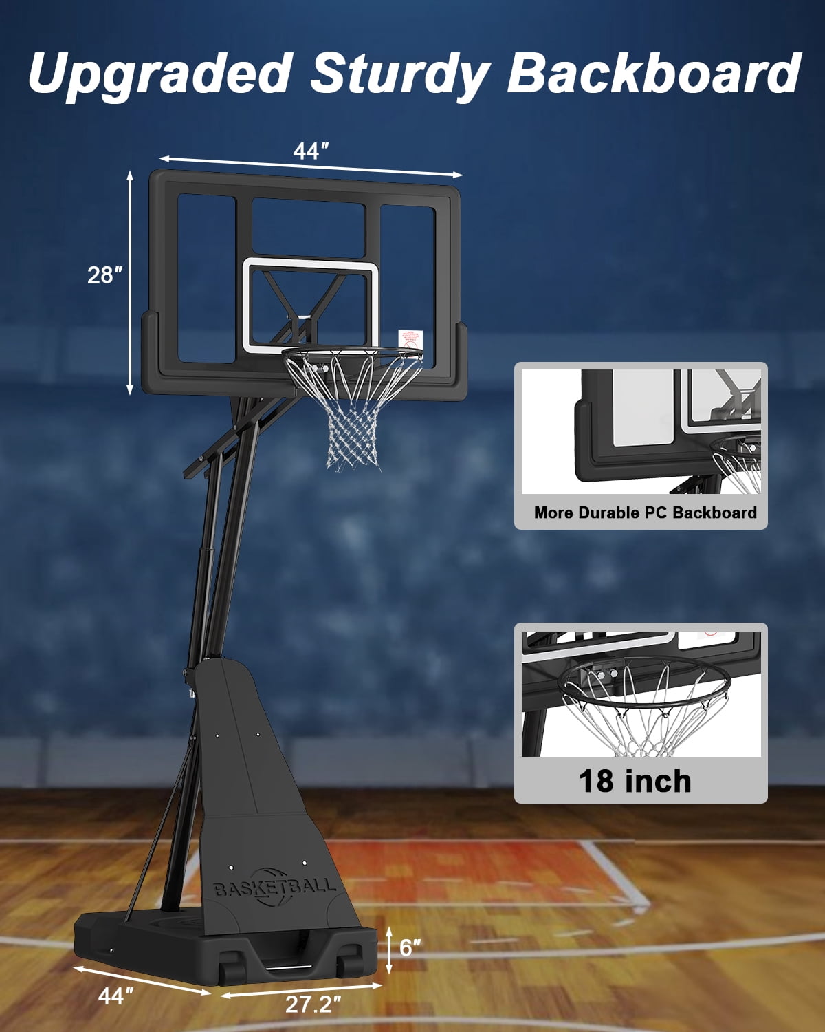 Cofiyard Basketball Hoop with 44” Shatterproof Backboard, 5.25-10FT Height Portable Basketball Hoop with Sandbag, Adjustable Basketball Goal System Outdoor