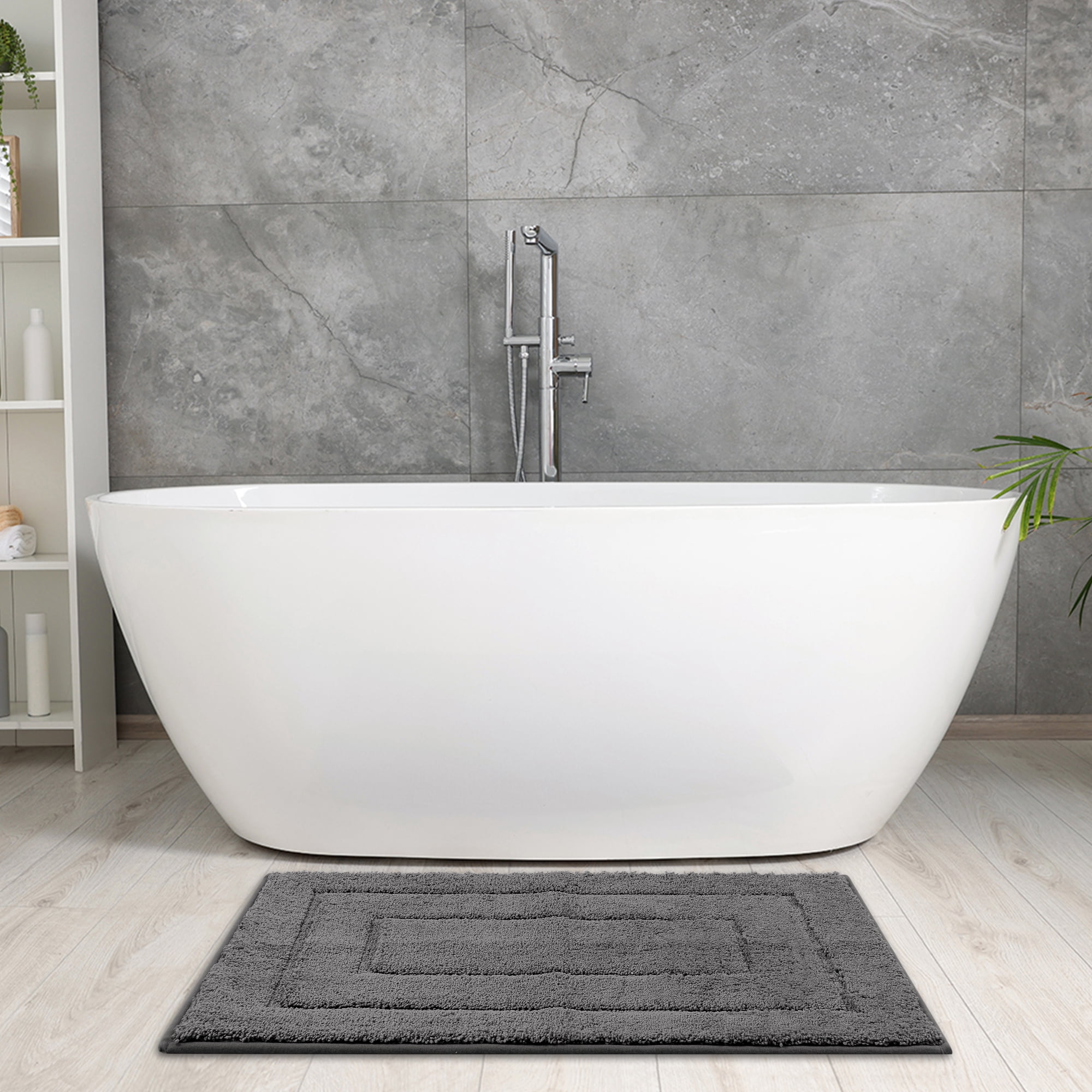 Unique Bargains Geometry Bathroom Rug Mat Soft Absorbent Non-Slip Comfortable Bath Rugs Dark Gray 20" x 32"