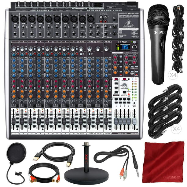 Behringer X2442USB 24-Input 4/2-Bus Mixer with USB/Audio Interface and Effects + Microphone & Deluxe Accessory Bundle - Walmart.com
