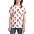 thumbnail image 3 of Wukai Hand Drawn Strawberry Youth Unisex Short Sleeve T-Shirt for Boys, Girls, Teens, and Kids-Small, 3 of 7