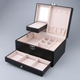 thumbnail image 1 of Organizador De Caja De Joyería De Moda Caja De Joyería De 2 Capas Para De Collar De De Pendiente - Caja De Almacenamiento de material cuero De P Negro Salvador Caja de almacenamiento de joyas, 1 of 10