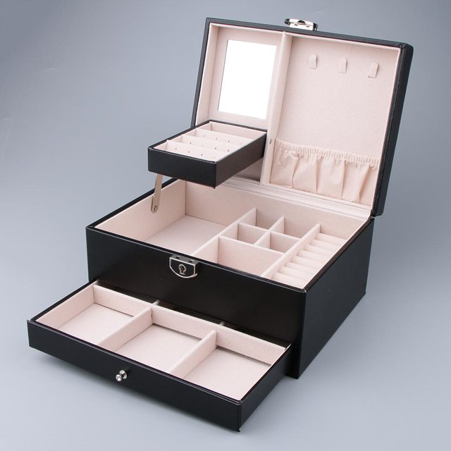 Organizador De Caja De Joyería De Moda Caja De Joyería De 2 Capas Para De Collar De De Pendiente - Caja De Almacenamiento de material cuero De P Negro Salvador Caja de almacenamiento de joyas