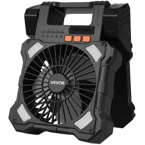 VEVOR 20000mAh Rechargeable Solar Fan with LED Lantern, 8 inch Portable Fan Cordless with 7W Foldable Solar Panel, 5-Speed& Timer& Quiet,USB Battery Powered for Camping Tent Worksite Office Desk