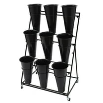 Flower Display Stand With Wheels, 3 Layers Plant Cart with 9PCS Buckets, Moving Flower Rack for Indoor, Outdoor Patio Garden, Living Room, Florist