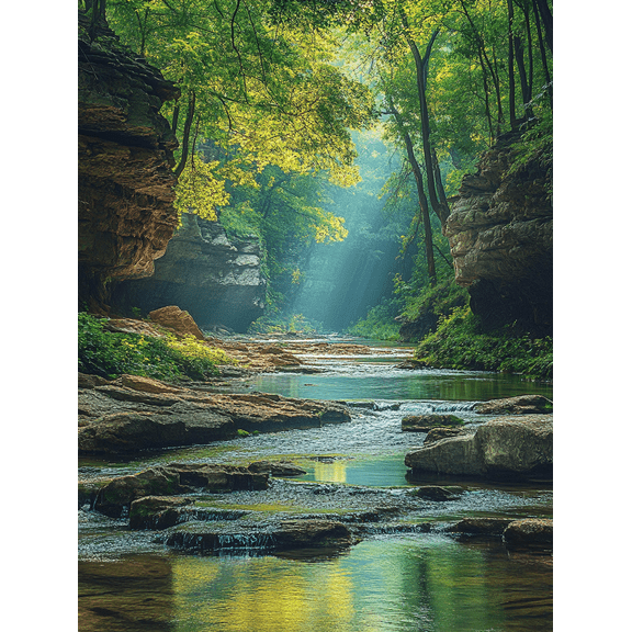 Serene Forest River Landscape Canvas Print/Wall Art, Suitable for Living Room, Bedroom, Bathroom, Office, and Yoga Studio Decoration.