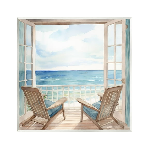 Stupell Industries Seaside Window View Landscape Painting Unframed Art Print Wall Art, 12 x 12
