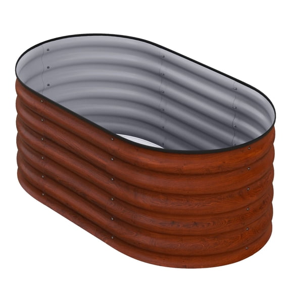 Galvanized Raised Garden Bed, 3.4x2ft Metal Planter Kit, Brown - Vegetable Flower Gardening, Safety Edging, Modular Design, Open Bottom for Drainage