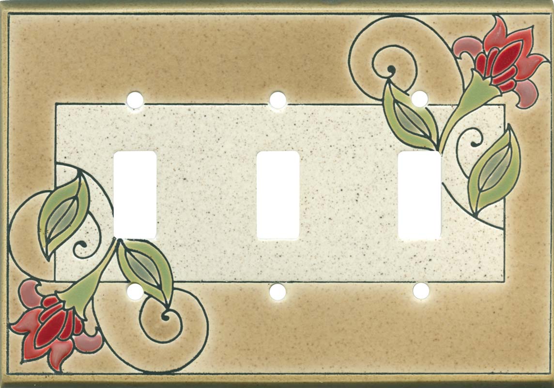 Switch Hits Jacobean Flower Ceramic 3 Toggle Light Switch Covers