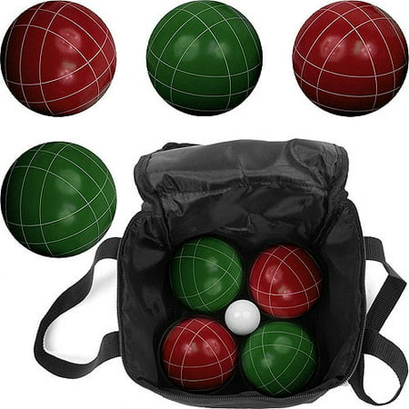 Bocce Ball Set- Red and Green Balls, Pallino, and Carrying Case by Hey! (Best Surface For Bocce Ball Court)