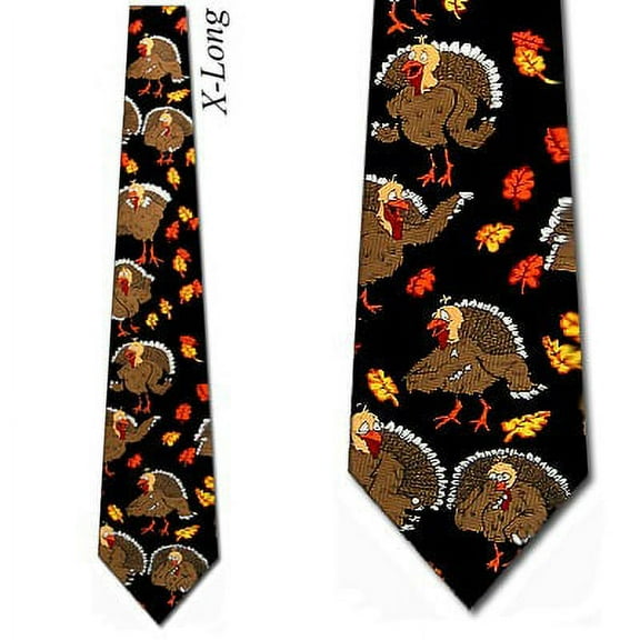 Turkey and Leaves Extra Long Necktie Mens Tie by T