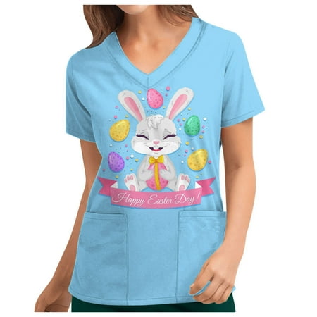 

Easter Day Tops for Women US Clearance Cute Bunny Graphic Print T-Shirt Holiday Flared Casual Shirts Oversized Loose Cute Rabbit Tunic Easter Blouse Tunic Basic Tees Scrub Tops Ladies