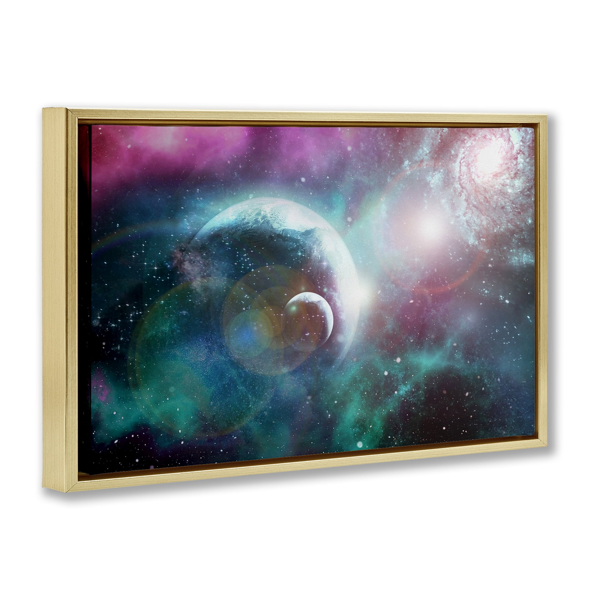 Eclipsing Cosmos Planets Gold Framed Floater Canvas Wall Art, design by Ali Chris