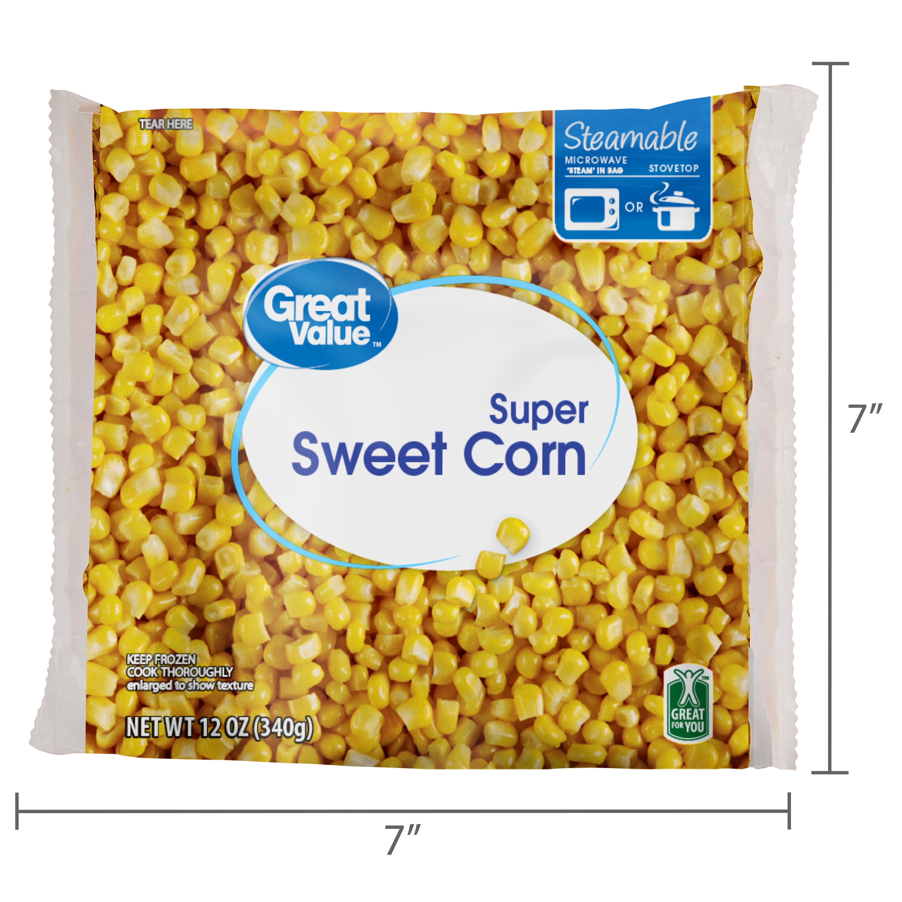 Great Value Whole Kernel Corn, 12 oz Steamable Bag (Frozen)