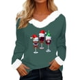 thumbnail image 2 of Amidoa V-Neck Womens Tops Trendy Green Fleece Christmas Long Sleeve Winter Wine Glasses Prints Blouses Women's Blouses S, 2 of 4