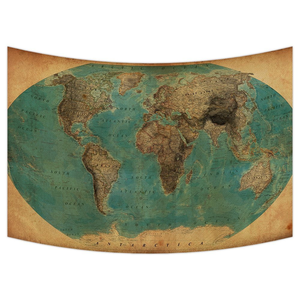 GCKG Vintage Style World Map Pattern Tapestry Wall Hanging,Wall Art, Dorm Decor,Wall Tapestries