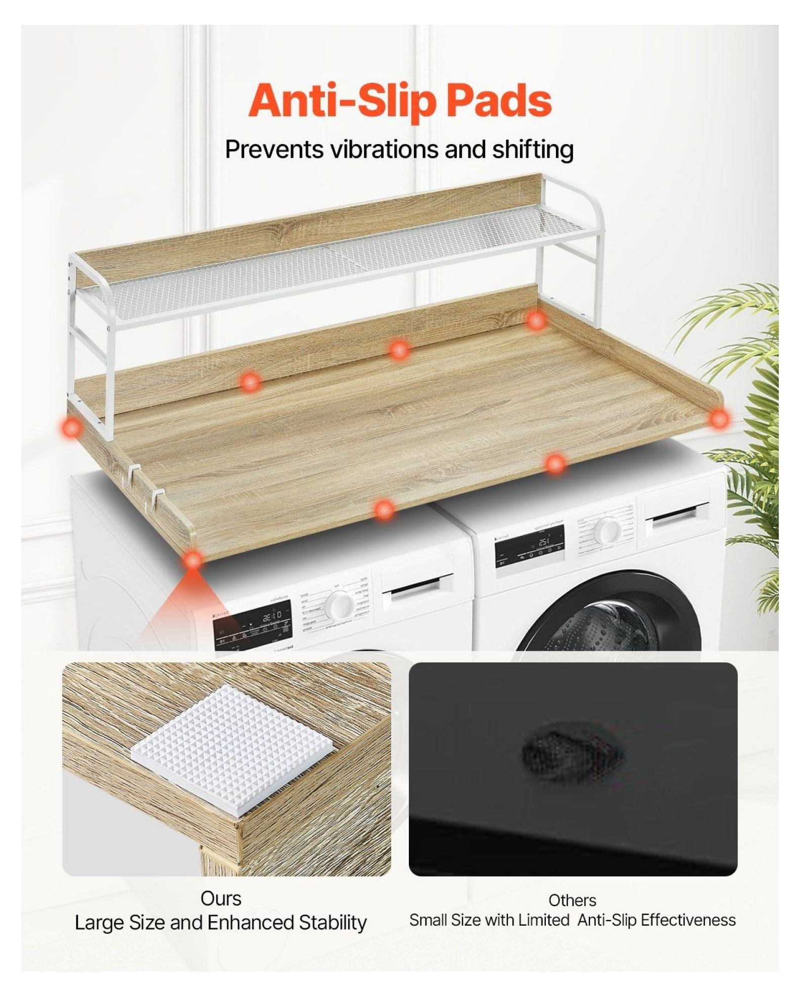 Washer Dryer Countertop 54x27", Laundry Topper with Shelf, Wooden Washer and Dryer Stand - Oak